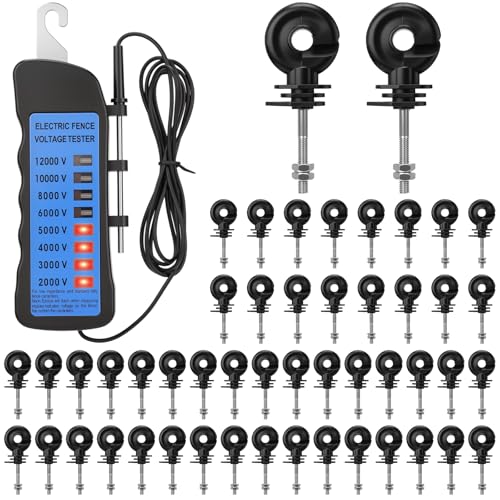 Kingdder Electric Fence Tester Kit, 12kv Neon Voltage Fault Finder (No Battery Required) with 50 Pcs Screw-in Wood Post Insulators for Farm Ranch Polywire Tape, 2000v-12000v(Bolt Kit) - style: Bolt Kit