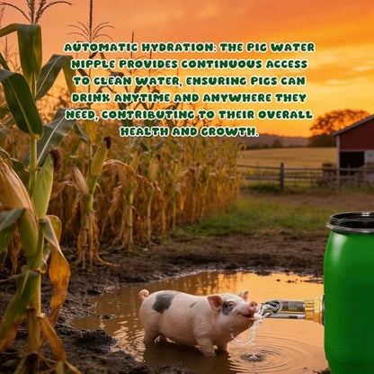 Fockety Pig Water Nipple, 5PCS Stainless Steel Automatic Pig Nipple Drinker Feeder with Brass Connectors, Waterer for Pigs Goats Horses Cattle Livestock