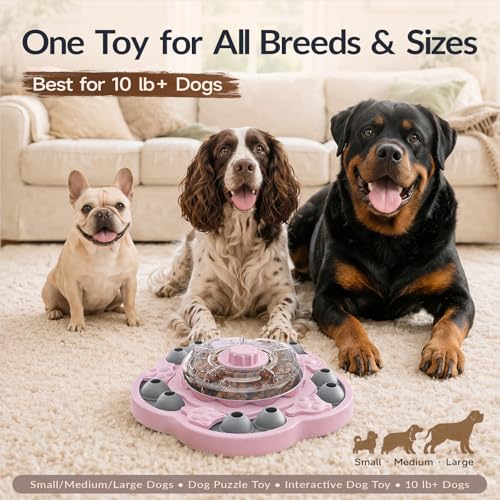 KADTC Dog Puzzle Toy, 3 Levels of Step-by-Step Challenge, Spin-to-Release Treat Dispenser, Slow Feeder & Mental Stimulation Enrichment Toy for Small Medium Large Dogs - color: Pink