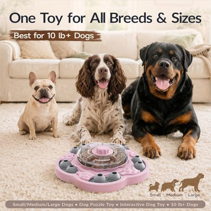 KADTC Dog Puzzle Toy, 3 Levels of Step-by-Step Challenge, Spin-to-Release Treat Dispenser, Slow Feeder & Mental Stimulation Enrichment Toy for Small Medium Large Dogs - color: Pink