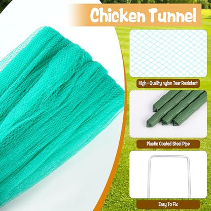 2.8 x 19.6 FT Portable Chicken Tunnel - Quick Install Yard Chicken Coop Run for Ducks, Rabbits & More