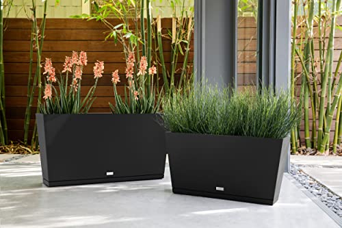 Veradek Midori Long Trough Planter (Black, 39 inch - 2 Pack with 2 Saucer Trays) - color: Black, size: 39 inch - 2 pack with saucers