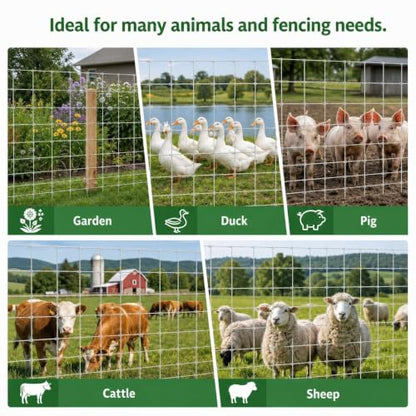 Farm Fence 6ft x 295ft, 12 Gauge Heavy Zinc Coating Cattle Panel Fence Galvanized Woven Wire Field Fencing Livestock Fence, Durable Chain Link Hog Wire Fencing for Yard Garden Sheep Goat Deer Horse - size: 6ft x 295ft