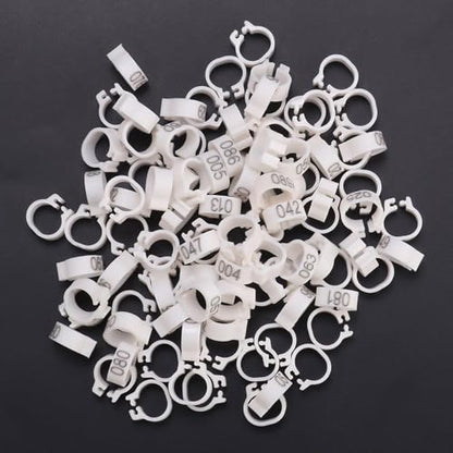 100Pcs Birds Leg Rings, 8mm Pigeon Leg Bands 001 to 100 Numbered Plastic Clip on Identification Rings for Chicks Parrots Finch Dove Lovebird Quail Bantam Lovebirds (White) - color: White