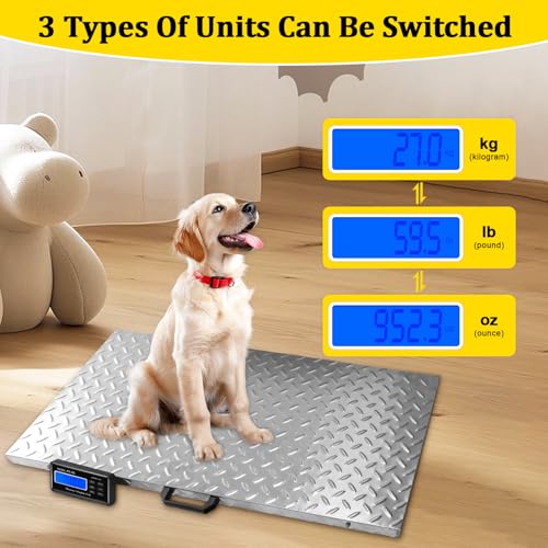 Dog Scales for Large Breed, Livestock Scale, Pet Scale for Large Dog, 1100lb x 0.2lb Animal Scale, LB, KG, OZ, 40.7” X 20.9” Stainless Steel Platform Veterinary Scale for Sheep, Pig, Shipping