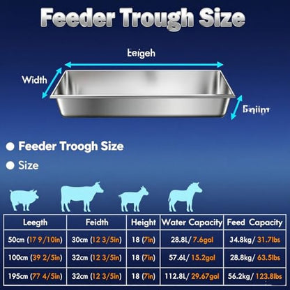 2-in-1 Animal Feeding & Watering Trough for Sheep, Goats, Cattle - Heavy Duty, Easy to Clean, Portable Livestock Feeder and Waterer Tub for Pasture, Barn, Ranch(Cattle 75in/190cm) - size: Cattle 75in/190cm