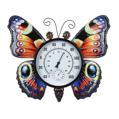 Large Outdoor Thermometer, Printed Butterfly Metal Indoor Wall Thermometer, 23.6" Outside Thermometer with Large Number for Patio Home Room Decor - color: Multi Butterfly