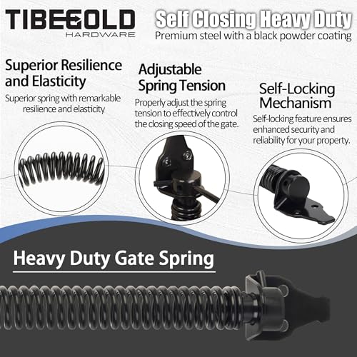 14" Gate Spring Self Closing, Heavy Duty Black Door Closer Spring, Adjustable Tensioner Automatic Outdoor Gate Closure, Gate Spring Hardware for Wooden and Vinyl Fence, 1 Pack - size: 14 Inch