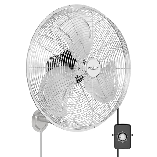 ROVSUN 18inch Industrial Wall Mount Fan, Heavy Duty Wall-mounted Fan with Easy Controller & 3-Speed Setting, High Velocity Wall Fan with Aluminum Blade & Oscillation for Garage, Gym, Patio, UL Listed