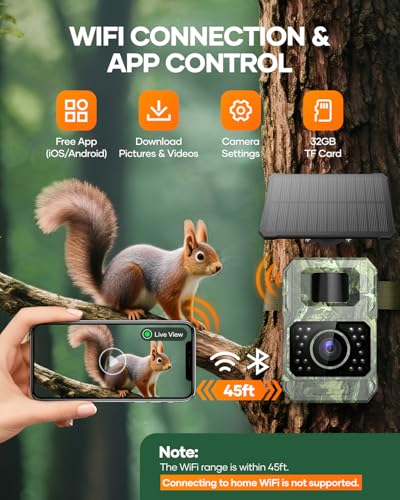 Assark Solar Trail Camera 48MP 30FPS, WiFi Bluetooth Game Camera with Motion Activated 0.2s Trigger, Night Vision Motion Activated IP66 Waterproof for Wildlife Scouting with 32GB Micro SD Card - color: Grey