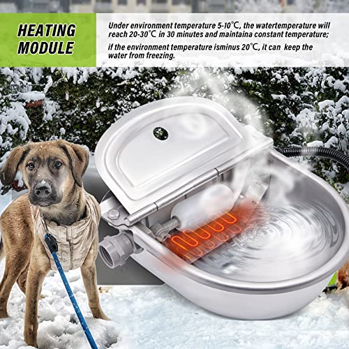 MINYULUA Automatic Heated Dog Water Bowl Stainless Steel Pet Thermal-Bowl Livestock Waterer Constant Temperature Dispenser for Dogs Cow Horse Pig Sheep Chicken Outdoor Drinking