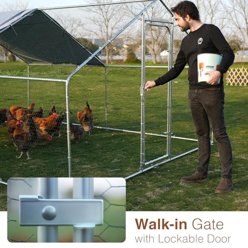 Metal Large Chicken Coop for 20-25 Chickens, Portable, Walk-in Chicken Run, Chicken Pen Outdoor W/Cover, Waterproof & Anti-UV, 13.1' D x 9.8' W x 6.4' H, Wire Mesh Poultry Cage for Yard - size: 157.5"L x 118.1"W x 76.8"H, style: Spire Roof