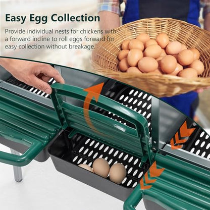 Chicken Nesting Box – 3/4/6/8-Room Metal Poultry Laying Box with Rollaway Egg Collection, Wall-Mounted Or Freestanding, Easy Assembly, Green(3 Holes with Bracket)