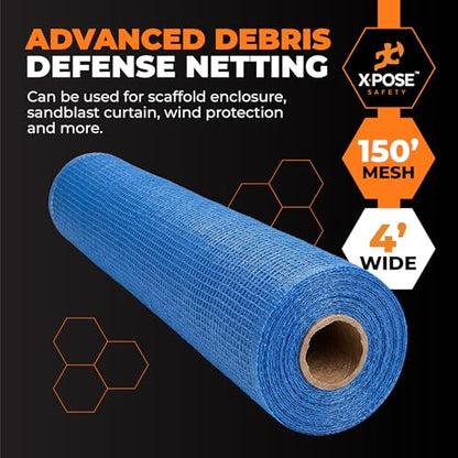 Xpose Safety Construction Safety Netting – 4' x 150', 1/4" Mesh Scaffold Safety Net, Temporary Material Roll, Visibility Fence, Heavy-Duty Fire Retardant, Blue - color: 4) Blue, size: 4' X 150' – 1/4" Mesh