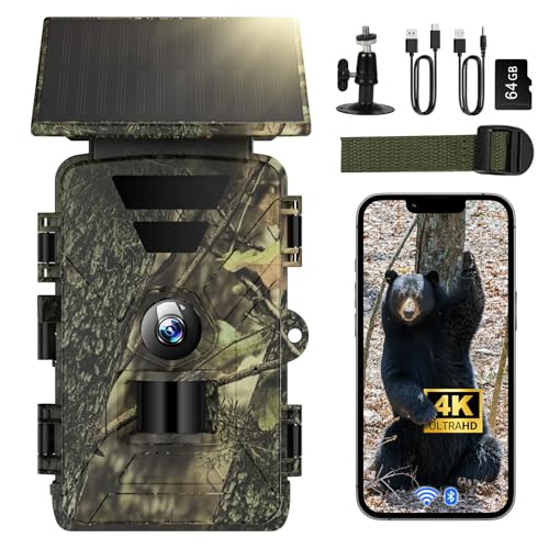 BoxLegend Solar Trail Camera WiFi 4K 60MP with 64GB Memory Card Game Cameras with Night Vision Motion Activated Waterproof Trigger Speed Trail Cam Wide Angle Wildlife Camera for Backyard and Outdoor
