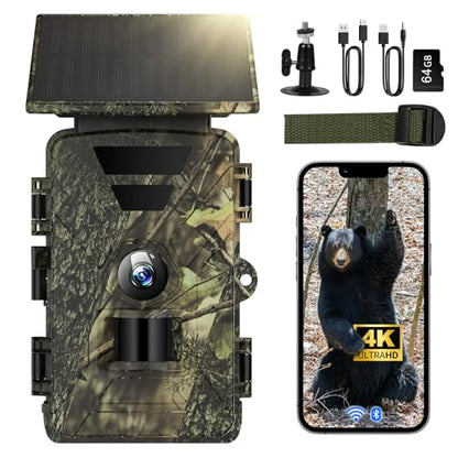 BoxLegend Solar Trail Camera WiFi 4K 60MP with 64GB Memory Card Game Cameras with Night Vision Motion Activated Waterproof Trigger Speed Trail Cam Wide Angle Wildlife Camera for Backyard and Outdoor