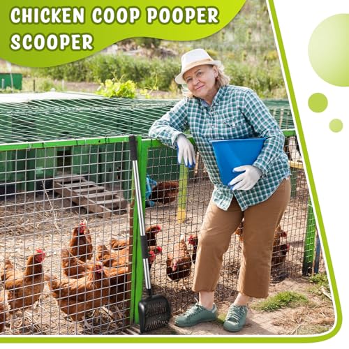 Willinglong 48 Inch Metal Chicken Coop Pooper Scooper (16 to 48 Inch) Long Handle Scooper with Detachable Stainless Steel Long Handle Gloves Accessory for Cleaning Chicken Coop(Black) - color: Black