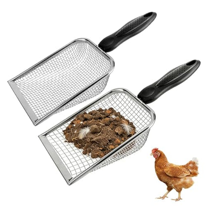 2 Pack Chicken Poop Scooper for Coop, Mesh Sifting Shovel with 3.8mm & 5mm Holes, 4" Metal Chicken Coop Rake and Scoop Cleaning Tool, Scooper Shovel for Sifting Sand, Litter, Chicken Supplies (4") - size: 4" 2 Set