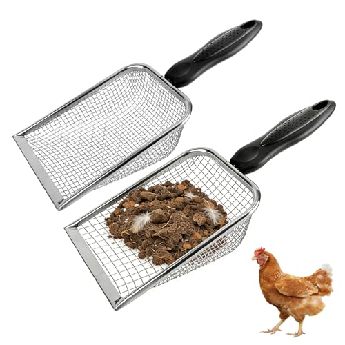 2 Pack Chicken Poop Scooper for Coop, Mesh Sifting Shovel with 3.8mm & 5mm Holes, 4" Metal Chicken Coop Rake and Scoop Cleaning Tool, Scooper Shovel for Sifting Sand, Litter, Chicken Supplies (4") - size: 4" 2 Set