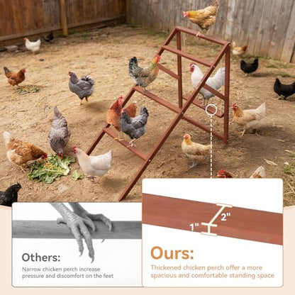 PETSFIT Wooden Chicken Roosting Bars for 8-10 Chickens – Multi-Level Design with 4 Roosting Bars &Swings, Durable Fir Wood for Outdoor Coops, Easy Assembly, Ideal for Backyard Farms - size: 51"L x 26.6"W x 38"H