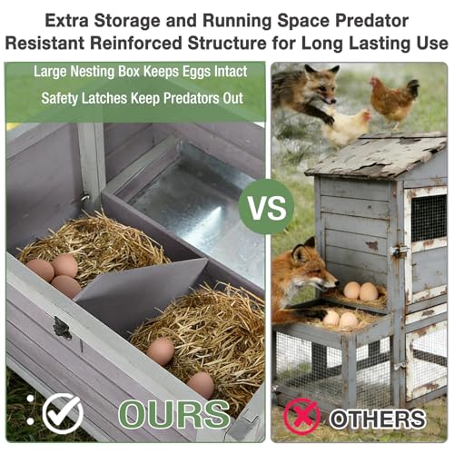 Large Chicken Coop for 6-8 Chickens, Double Folding Wooden Chicken House with 2 Nesting Boxes, Reinforced Iron Frame, Pull-Out Tray & Waterproof Roof, Outdoor Poultry Cage - color: Grey (AIR66)