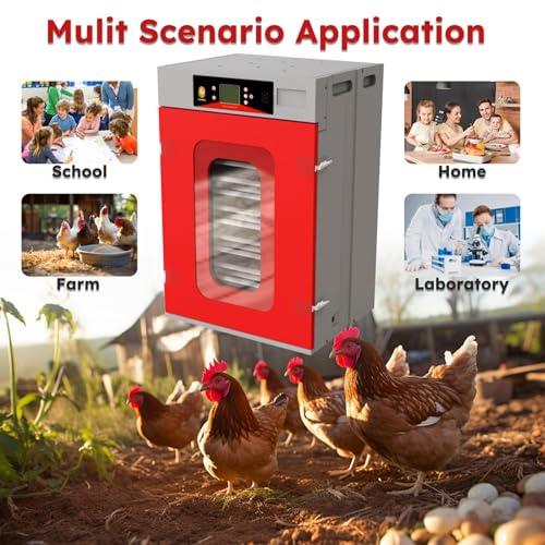 Cabinet Incubator for Hatching Eggs,400 Eggs Incubator with Automatic Egg Turning and Humidity Control,Commercial Large Cabinet Hatcher for Chicken, Duck, Quail,Birds Eggs (Red,400-Egg) - size: 400-Egg