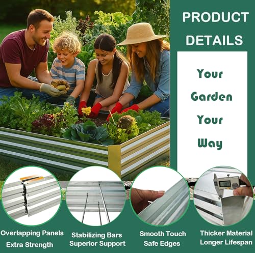 Galvanized Raised Garden Beds 3-Pack (8x4x1ft Each) – Overlapping 4-Inch Panels with Two-Row Screws, Heavy-Duty Metal Planter Box for Vegetables, Herbs, Flowers, Large Garden Kit - size: 8x4x1ft (3 pcs)