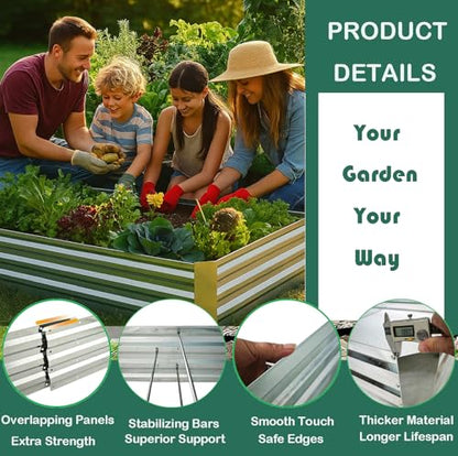 Galvanized Raised Garden Beds 3-Pack (8x4x1ft Each) – Overlapping 4-Inch Panels with Two-Row Screws, Heavy-Duty Metal Planter Box for Vegetables, Herbs, Flowers, Large Garden Kit - size: 8x4x1ft (3 pcs)