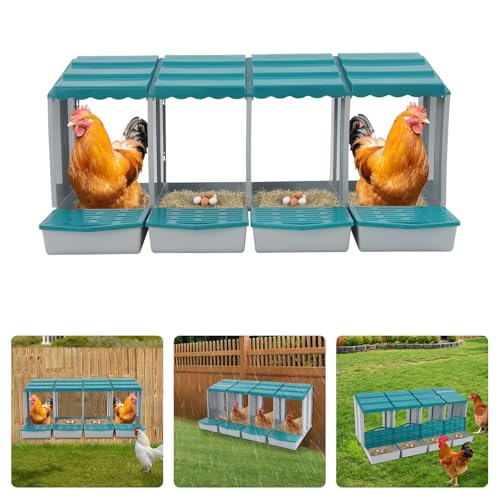 Chicken Nesting Box, 4 Compartment Hen Laying Boxes with Egg Collection, Wall Mountable Roll Away Nest, Heavy Duty Chicken Coop Laying Box for Home, Outdoor, Farm, Backyard (Green+Grey) - color: Green+Grey