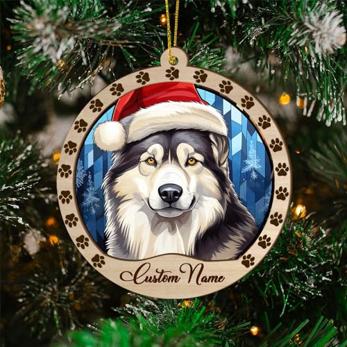 Personalized Alaskan Malamute Ornament, Alaskan Malamute Christmas Ornament, Custom Name Alaskan Malamute Dog Suncatcher for Christmas Tree - color: Alaskan Malamute