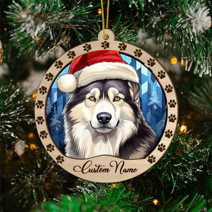 Personalized Alaskan Malamute Ornament, Alaskan Malamute Christmas Ornament, Custom Name Alaskan Malamute Dog Suncatcher for Christmas Tree - color: Alaskan Malamute
