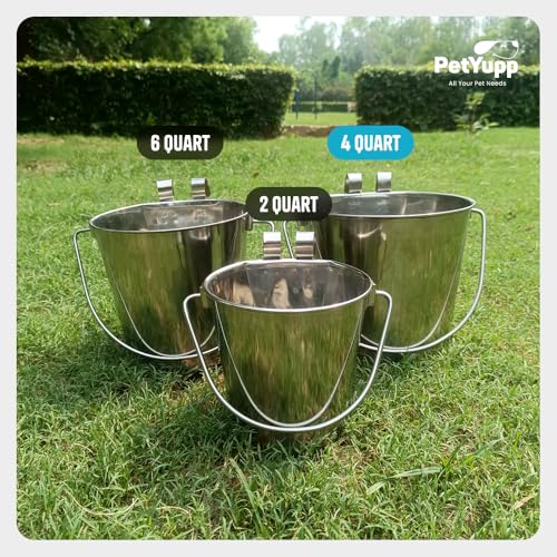 1 Gallon Stainless Steel Bucket - Heavy Duty Flat-Side Metal Bucket for Pets & Livestock Feeding - Rust Resistant Water Bucket with Hooks for Kennels, Cages, Crates & Fences - 4 Quart - size: 4 Quarts
