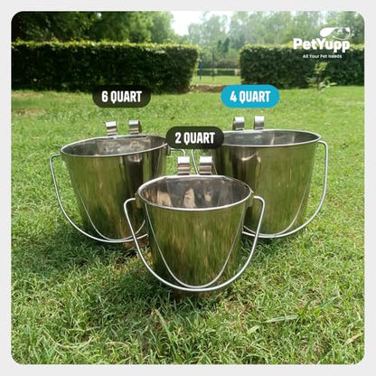 1 Gallon Stainless Steel Bucket - Heavy Duty Flat-Side Metal Bucket for Pets & Livestock Feeding - Rust Resistant Water Bucket with Hooks for Kennels, Cages, Crates & Fences - 4 Quart - size: 4 Quarts