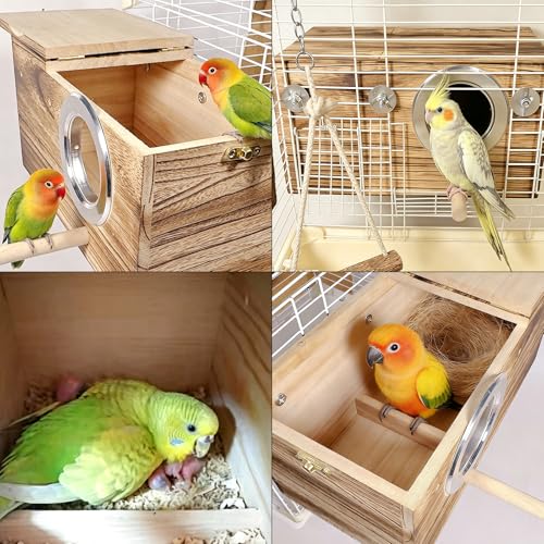 Tfwadmx Large Parakeet Nesting Box, Bird Nest Breeding Box, Wood Parrot Nest Box with Perch Bird Cage House for Cockatiel Lovebirds Budagie Canary Finch (XL) - color: XL-Brown