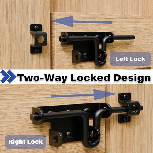 Black Slide Bolt Gate Latch - Dual Mode Installation Design | Heavy Duty Gate Latches with Padlock Hole for Wooden/Vinyl Fence & Barn Doors, 3 Pack