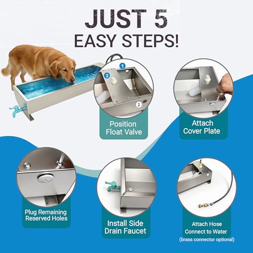 Automatic Livestock Waterer Drinking Trough Large Dog Water Bowl Dispenser 12 Gallon Stainless Steel with Float Valve for Cattle Chicken Goat Horse Pigs Poultry Outdoor Animals - size: 12 Gallon