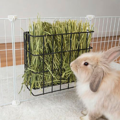 BESNEW Large Rabbit Hay Feeder,Upgraded Metal Guinea Pig Hay Feeder Hay-Leak Proof Bottom,Easy to Install,Bunny Supplies for Rabbit Guinea Pig Chinchilla Small Animals - color: Black, size: 10in feeder