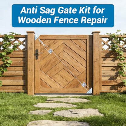 HOME MASTER HARDWARE 2 Pack Anti Sag Gate Kit for Wooden Fence Repair, Zinc Plated Steel, Anti-sag Gate Hardware Kit - Turnbuckle, Hooks, Heavy Steel Cable(7.5ft), Screws - color: Zinc, size: 2 Pack