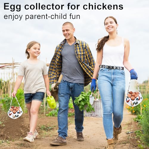 Egg Collecting Basket, Canvas Egg Basket for Gathering with 7 Pouches for Chicken, Duck, Goose, Bird, Various Poultry Collection (Grass-nest chicken) - style: Grass-nest chicken
