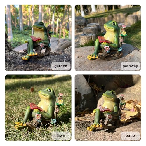 Solar Garden Statues Miniature Frog Figurine Thanksgiving Decor with Succulents and 7 LED Lights Outdoor for Patio Yard Balcony Lawn - Unique Housewarming Birthday Gifts for Women Mom Family Friends - style: frog