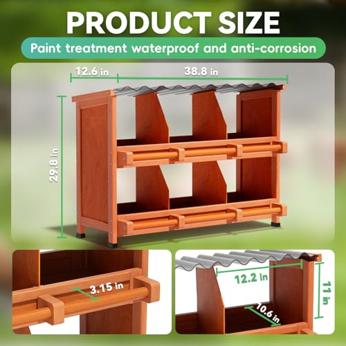 6-Compartment Chicken Nesting Boxes for Laying Eggs, Premium Pine Wood Design Without Sharp Edges, Weather-Resistant Sloped PVC Roof Laying Boxes for Hens, Spacious for Large Breeds