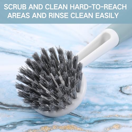 Patelai 24 Pack Kitchen Scrub Dish Brush with Long Handle Dish Scrubber with Stiff Bristles Scrub Brushes for Kitchen Dishes Washing Tools, Pots, Pans and Sink Cleaning (Celadon) - color: Celadon