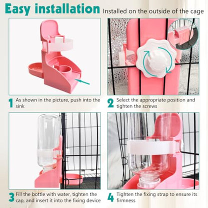 kathson Rabbit Water Bottle, 17oz Hanging Water Fountain Automatic Dispenser No Leak WaterFeeder for Bunny Chinchilla Guinea Pig Hedgehog Ferret - size: 1PCS Water Dispenser, Pink