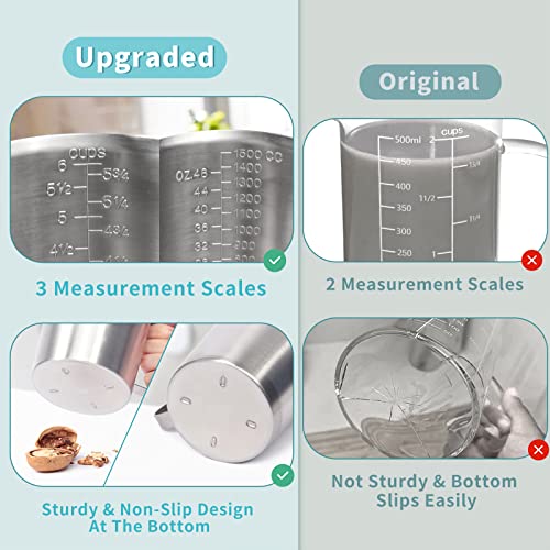 Measuring Cup, [Upgraded, 3 Measurement Scales, Including Cup Scale, ML Scale, Ounce Scale], Newness Stainless Steel Measuring Cup with Marking with Handle, 48 Ounces (1.5 Liter, 6 Cup) - size: 48 OZ (6 Cup, 1500 ML)