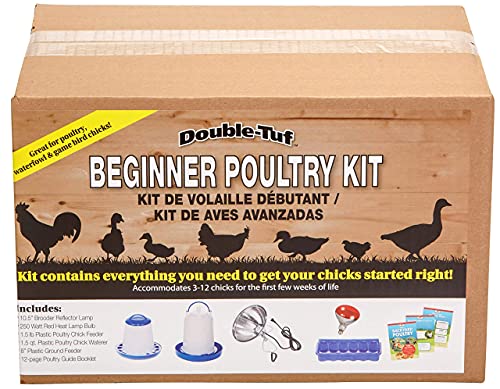 Double-Tuf® Chicken and Poultry Starter Kit | Heat Lamp, Light Bulb, Feeders, Waterer, and Guide Book for Backyard Outdoor Chick Farmers | Backyard Chicken Beginner Supply Kit