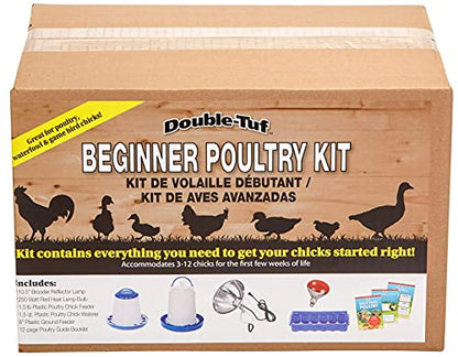Double-Tuf® Chicken and Poultry Starter Kit | Heat Lamp, Light Bulb, Feeders, Waterer, and Guide Book for Backyard Outdoor Chick Farmers | Backyard Chicken Beginner Supply Kit