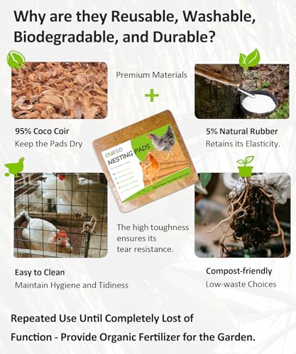 3X-Thick Reusable Chicken Nesting Pads for Nesting Box,12"x12" with Cleaning Brush(7Pads+7Liners+1Brush) | Washable Coop Bedding, Biodegradable Coconut Fiber Hen Box Laying Mats, Keep the Coop Clean and Dry and Warm,