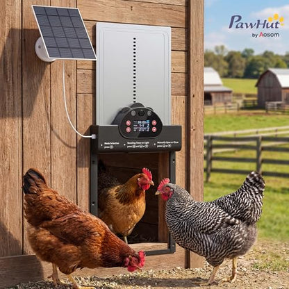 PawHut 2K HD AI Camera Automatic Chicken Coop Door, WiFi Solar Powered Auto Chicken Coop Door Opener with Timer & Light Sensor, APP Remote Control, 5200 mAh Battery, Anti-Pinch & Alarm Driver Function