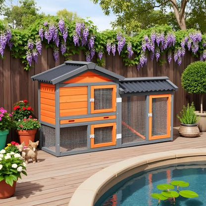 Chicken Coop, Chicken Run,Small Wooden Duck Coop Outdoor 2-Tier Hen House All Weather Used Poultry Quail Cage Rabbit Pet Hutch House with Ramp for Small Animals (Brown) - color: Brown