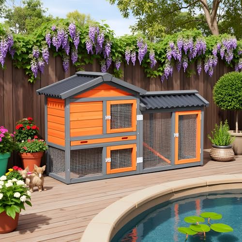 Chicken Coop, Chicken Run,Small Wooden Duck Coop Outdoor 2-Tier Hen House All Weather Used Poultry Quail Cage Rabbit Pet Hutch House with Ramp for Small Animals (Brown) - color: Brown